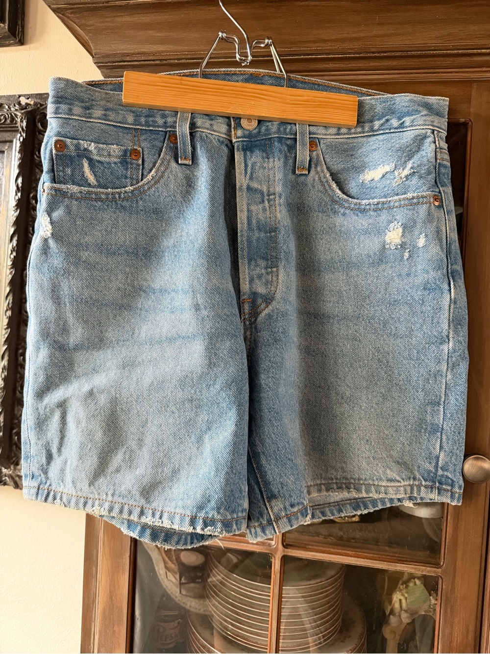Levi's Light Blue Distressed Denim Shorts